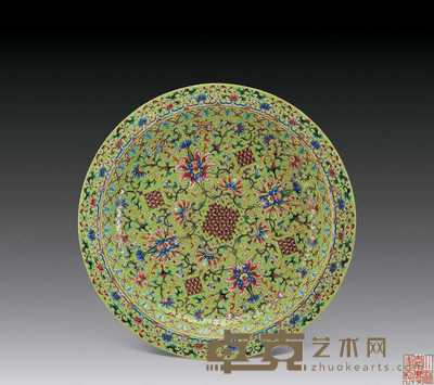 清 粉彩锦地缠枝莲纹大盘 直径41cm